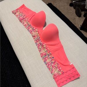Victoria Secret Pink Strapless Bra with Floral Accents